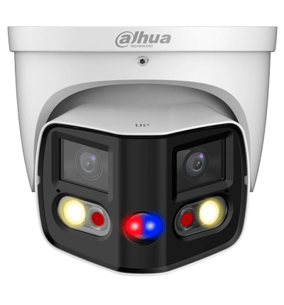 DAHUA IPC-PDW3849-A180-AS-PV Cámara IP WizSense Eyeball con multivisión en dos sensores de 4MP, ofreciendo un ángulo de 180°. Con IR de 25 m, LED de 20 m, disuasión activa, ePTZ, micrófono, altavoz, y protección IP67. - Image 2