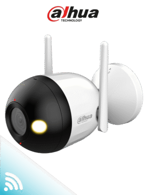 DAHUA F2CN-PV - Cámara IP Bullet WiFi de 2 MP/ lente de 2.8 mm. Cuenta con Full Color + iluminación dual inteligente, disuasión activa, audio bidireccional, micrófono y altavoz integrados, 30 m, funciones de IA y resistencia IP67.