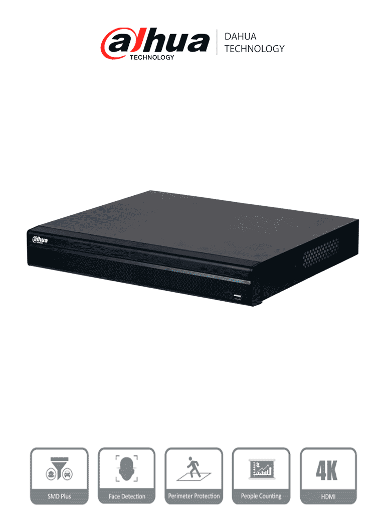 DAHUA DHI-NVR4232-16P-4KS3 NVR de 8 MP / 4k / 32 Canales IP / 16 Puertos PoE / Rendimiento de 160 Mbps/ Smart H.265+/ 2 Bahías de disco duro/ 4&2 E&S de Alarma/ Soporta cámaras WizSense/ 2 canales SMD Plus