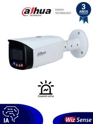 DAHUA IPC-HFW3249T1N-AS-PV-0360B - Cámara IP Bullet Resolución de 2 MP/ Lente 3.6 mm/ ∢ 107°/ LED 40mts/ IA WizSense/Det. de Mov. Inteligente/Prot. Perimetral/FullColor/TiOC/PoE/WDR/H.265+/IP67/Micrófono/Sirena/Estrobos/E&S Alarma/E&S Audio