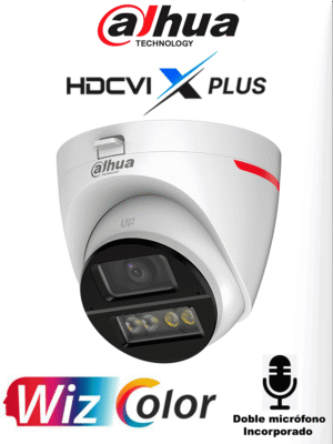 DAHUA DH-HAC-HDW1249XN-A-PRO -Cámara Domo HDCVI 2MP WizColor/ HDCVI X PLUS/Video 24 Horas a Color/ Corrección de Distorsión de Imagen mediante IA/ Iluminador Inteligente/ Hasta 50m de Dist de Ilumin/ Doble Mic Incorp/ Campo de Visión de Hasta 101°