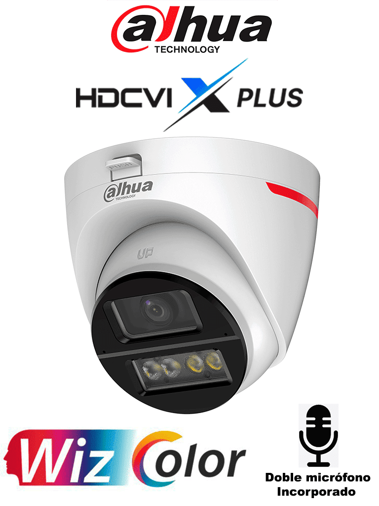 DAHUA DH-HAC-HDW1249XN-A-PRO -Cámara Domo HDCVI 2MP WizColor/ HDCVI X PLUS/Video 24 Horas a Color/ Corrección de Distorsión de Imagen mediante IA/ Iluminador Inteligente/ Hasta 50m de Dist de Ilumin/ Doble Mic Incorp/ Campo de Visión de Hasta 101°