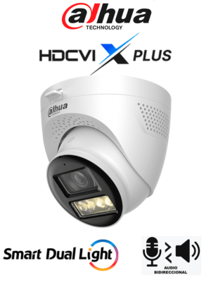 DAHUA DH-HAC-HDW1500TQN-IL-T - Cámara Domo 5MP/ Mic Integrado y Audio Bidirec/ Iluminación Dual Mediante IR y Luz Calida/ Hasta 40 Mts de Iluminación/ Lente de 2.8mm Apertura Hasta 111°/ 3DNR Para Reducción de Ruido/ IP67/ Policarbonato + Metal