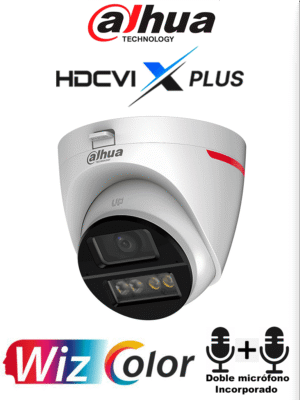 DAHUA DH-HAC-HDW1549XN-A-PRO -Cámara Domo 5MP WizColor/Imagen 24 Horas a Color/Corrección de Dist de Imagen Mediante IA/ Iluminador Int con Luz Calida/ Hasta 50m Ilumin/ Doble Mic Incorp/Campo de Visión de Hasta 101°/WDR Real/ Policarbonato+Metal