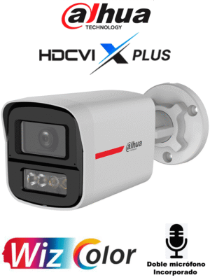 DAHUA DH-HAC-HFW1249XN-A-PRO -Cámara Bullet HDCVI 2MP WizColor/HDCVI X PLUS/ Video 24 Horas a Color/ Corrección de Distorsión de Imagen mediante IA/ Iluminador Inteligente/Hasta 50m de Dist de Ilumin/Doble Mic Incorp/ Campo de Visión de Hasta101°