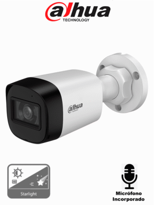 DAHUA DH-HAC-HFW1500RLN-A-S3-DIP - Cámara Bullet de 5 Megapíxeles Starlight/ Micrófono Integrado/ Lente de 2.8mm/ Hasta 30 mts de Iluminación Inteligente/ IP67
