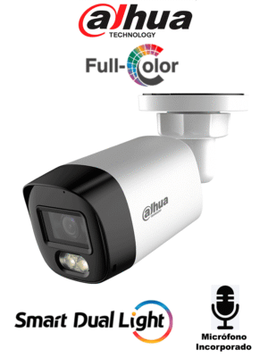 DAHUA DH-HAC-HFW1500RLN-IL-A-S3-DIP - Camara Bullet de 5 Megapixeles/ Iluminación Dual Inteligente + FullColor/ Lente de 2.8mm/ 106 Grados de Apertura/ 20 Metros de IR y Luz Visible/ Micrófono Integrado/ IP67/ Soporta: CVI/CVBS/AHD/TVI/