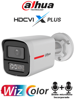 DAHUA DH-HAC-HFW1549XN-IL-A-PRO -Cámara Bullet 5MP WizColor/ Imagen 24H a Color/ Corrección de Imagen por IA/ Iluminador Dual Int Mediante IR y Luz Calida / Hasta 50m de Ilumin/ Doble Mic Incorp/Campo de Visión de Hasta 101°/ Policarbonato+ Metal