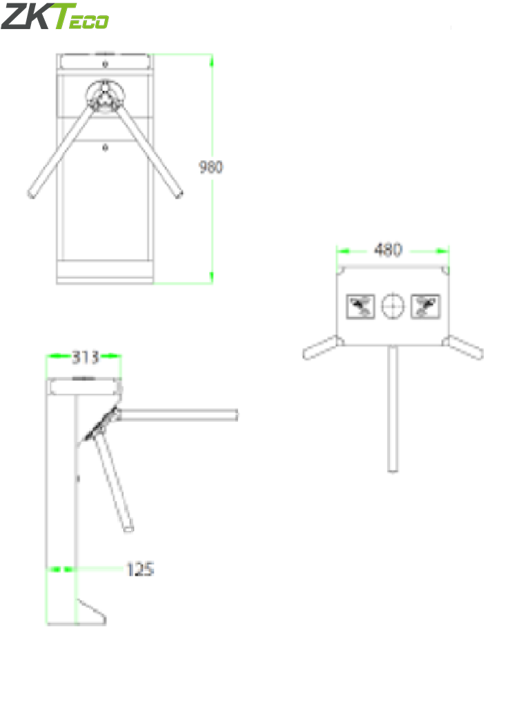 ZKTECO TS1000D - Torniquete Bidireccional / Acero SUS304 / 110V / 25 a 30 x Min / Carril 50 cm / Exterior Protegido / 1 millón de Ciclos / No cuenta con Lectores y Panel / Compatible Rostro, Palma, Huella, Tarjeta, QR - Image 3