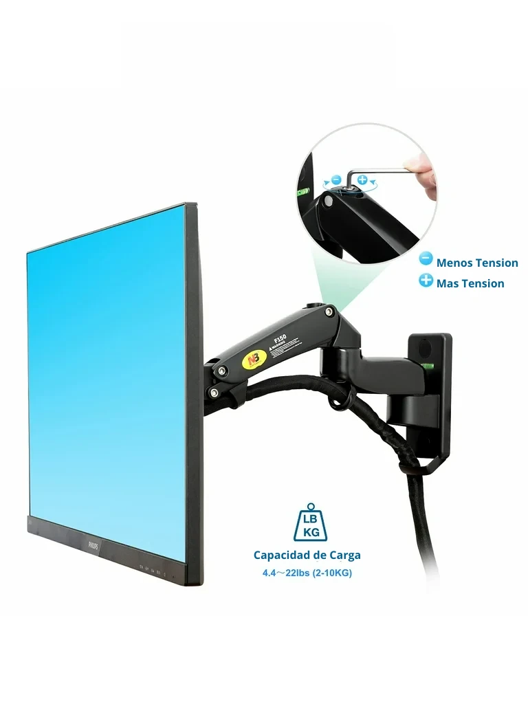 TCE F150 - Soporte de Pared para Pantallas de 17 a 35" , Carga Máxima 12 Kg , VESA 75x75mm / 100x100mm , Ajuste Inclinación y Rotación - Image 5