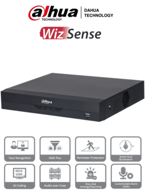 DAHUA XVR5108HS-I3 - DVR de 8 canales 5MP Lite, WizSense con IA, H.265+, 8 Canales Analogos + 4 IP o hasta 12 canales IP, 1 canal de reconocimiento facial, SMD Plus, 1 canal de protección perimetral y 1 bahía HDD