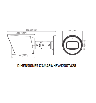 DAHUA HAC-HFW1200T-A - Cámara Bullet HDCVI 1080p micrófono integrado, lente 2.8 mm, ángulo de visión de 103°, IR 30 m, IP67, carcasa metálica, DWDR, BLC, HLC. Ideal para vigilancia con alta definición y resistencia en exteriores. - Image 2