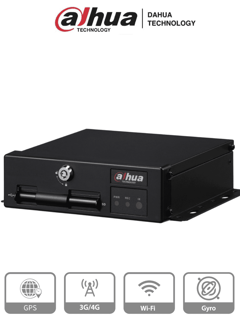 DAHUA DHI-MXVR1004-GFWI - DVR móvil de 4 canales analógicos + 1 IP, Resolución 1080p, Comunicación Ethernet, Wi-Fi y 3G/4G, Incorpora GPS, Analíticos: DSM, ADAS y FR, Admite 2 tarjetas SD de hasta 256 (cada una), E&S Alarmas