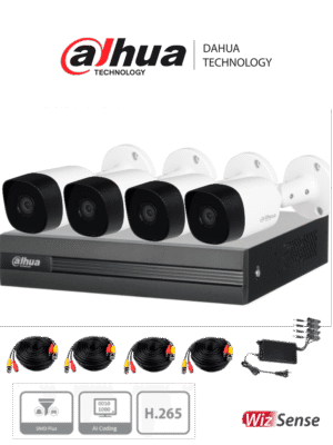 DAHUA KITXVR1B04H-I+4B2A51 -Kit de 4 Ch de 5 MP/ DVR Cooper-I WizSense/Con IA/ H.265+/4 Camaras B2A51 Metalicas/4 Ch + 1 IP o Hasta 5 Ch IP/ 4 Ch SMD Plus/Busqueda de Humanos y Vehiculos/Accesorios Incluidos