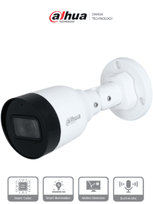 Dahua IPC-HFW1230S1-A-S6 - Cámara IP Bullet de 2MP, lente de 2.8mm, ángulo de visión de 102 grados, micrófono integrado, compresión H.265+, IR de 30m, protección IP67, PoE, DWDR /