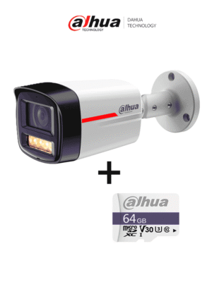 DAHUA PAQUETE Cámara IP DH-IPC-HFW2249TLP-S-LED-0280B-PRO- Cámara IP Bullet de 2MP / WizColor/ WizSense/ SMD Plus/ Protección Perimetral/ Detección de movimiento inteligente/ Lente 2.8mm/ Luz Cálida 50m/ Micrófono + Micro SD IP67/DHI-TF-C100/64GB