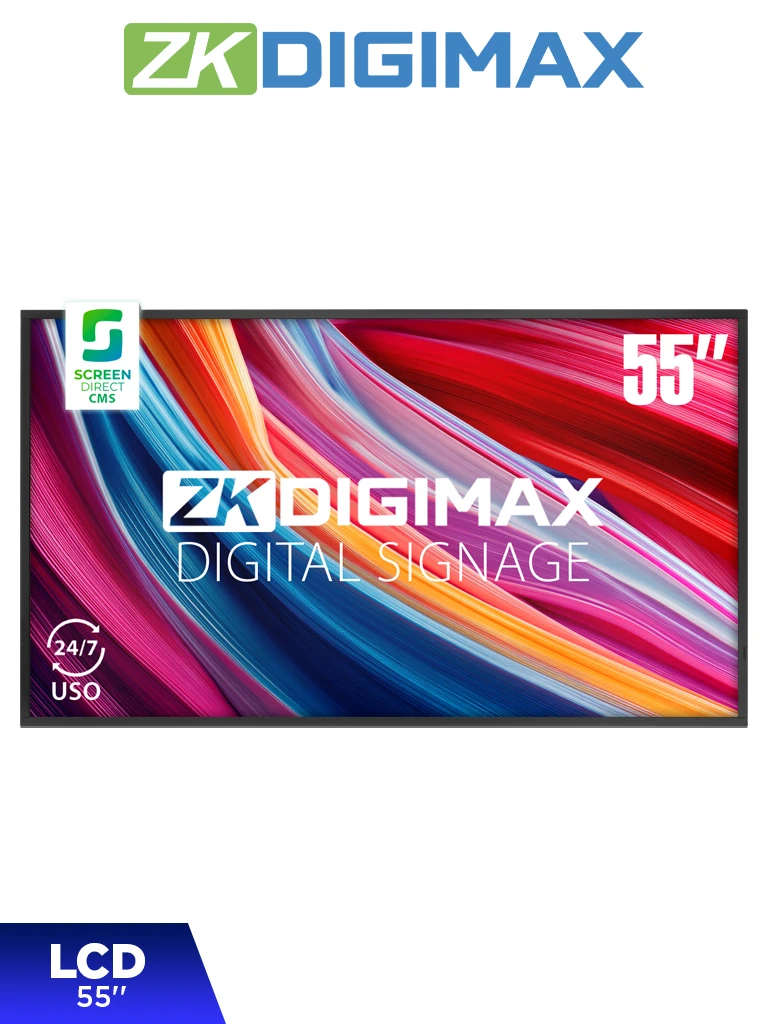 ZKDIGIMAX DG03A1W55 - Pantalla LCD Profesional 55, resolución 4K UHD, Android 11, 500 nits, Reproducción Inalámbrica, Uso 24/7 y Conexión WiFi y/o Ethernet.