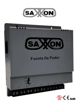 SAXXON ENERGIA PSU1208A - Fuente de poder Regulable Metálica/ Conexión de Hasta 8 Canales/ Voltaje de Ajuste 12V 13V o 15V cc/Salida de Hasta 8 Amp en los 8 Canales Máximo 1 Amp por canal// Instalación en Pared