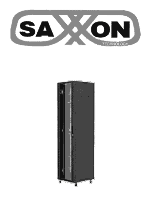 SAXXON SXR37U6637S - Gabinete de Piso color Negro / 37UR / Puerta de Vidrio Templado / Alto 180 cm / Ancho 60 cm / Profundidad 60 cm / Incluye Base con 2 Ventiladores 110V