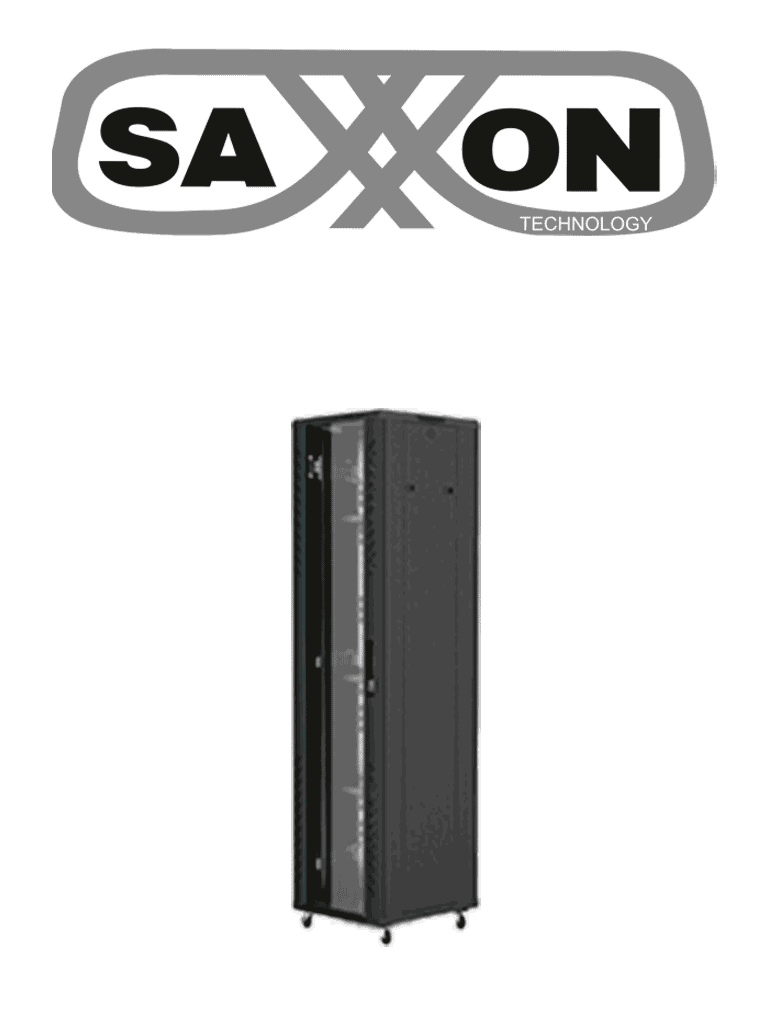 SAXXON SXR37U6637S - Gabinete de Piso color Negro / 37UR / Puerta de Vidrio Templado / Alto 180 cm / Ancho 60 cm / Profundidad 60 cm / Incluye Base con 2 Ventiladores 110V