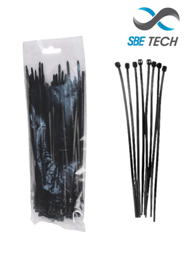 SBE TECH CN36X200BK - Cincho sujetacable 3.6x200 mm color negro, bolsa con 100 piezas, nylon