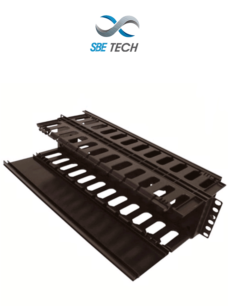 SBE TECH SBE-OH2URD - Organizador de cable horizontal para rack, con doble lado y base metálica, 19 pulgadas, y 2UR