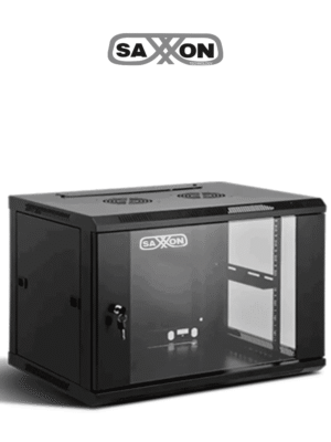 SAXXON SXR6U6406S - Gabinete de Pared Negro / 6UR / Puerta de Vidrio Templado / Alto 35 cm / Ancho 60 cm / Profundidad 45 cm /