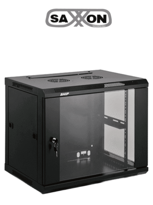 SAXXON SXR9U6409S - Gabinete de Pared Negro / 9UR / Puerta de Vidrio Templado / Alto 60 cm / Ancho 60 cm / Profundidad 45 cm /
