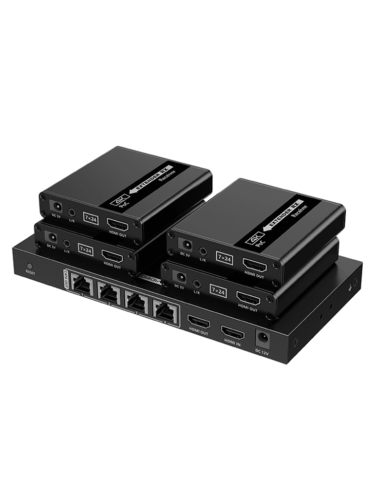 SAXXON LKV724P- Kit Extensor HDMI de 4 Puertos/ Resolucion 4K@30Hz/ Hasta 40 metros con resolución 4K y 70m a 1080P/ Cat 6/ 6A/ 7/ Loop HDMI/ Transmisor IR/ Plug and play - Image 2