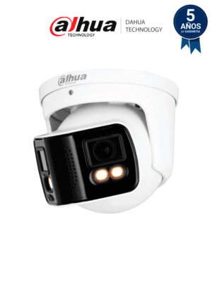 DAHUA IPC-PDW5849-A180-E2-ASTE Cámara IP Full Color con visión de 180° y doble lente de 4 MP. Ofrece protección perimetral, mapa de calor, conteo de personas, y LED de 40m. Cuenta con multivisión, WizMind, audio bidireccional, ePoE, H.265 e IP67.