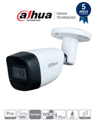 Dahua HAC-HFW2501CM-A - Cámara Ballet de 5 megapíxeles/ Serie Pro/ Lente 3.6mm/ 92 Grados de Apertura/ Micrófono Integrado/ IR de 30 Metros/ WDR 120dB/ 3D NR/ IP67