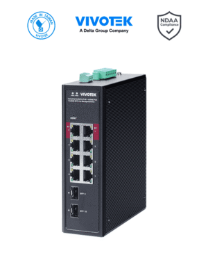 VIVOTEK AW-IHB-1040 - Switch PoE Industrial Gigabit 8 puertos Administrable, 2 ptos PoE GbE 90W, 6 ptos GbE 30W, 2 ptos GbE SFP, 300W Totales, Modo PoE Extendido hasta 250 mts, 20Gbps, VLAN, Entrada de alimentacion 48-56VDC (fuente de poder no incluida)