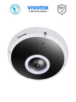 VIVOTEK FE9391-EV-V2-M12 - Camara IP panoramica fisheye 360º para exterior, 12 Megapixeles, Conector PoE M12, Iluminadores IR 5 Mts, Microfono Integrado, IA Deep Learning VCA, IP67, IK10, NEMA4x, EN50155