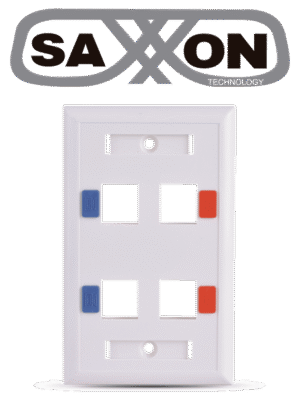 SAXXON A1754E - Placa de pared / Vertical / 4 Puertos tipo keystone / Color blanco / Con etiquetas