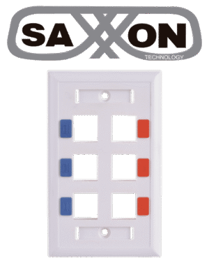 SAXXON A1756E - Placa de pared / Vertical / 6 Puertos tipo keystone / Color blanco / Con etiquetas