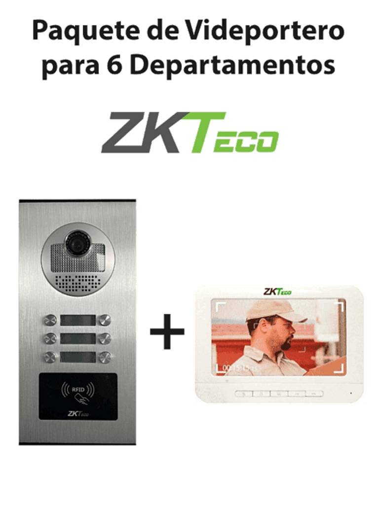 ZKTeco VE06A01PAQ7P- Paquete de Videoportero para 6 Departamentos VE06A01 con 1 Monitor VDPIB3 de 7 pulgadas