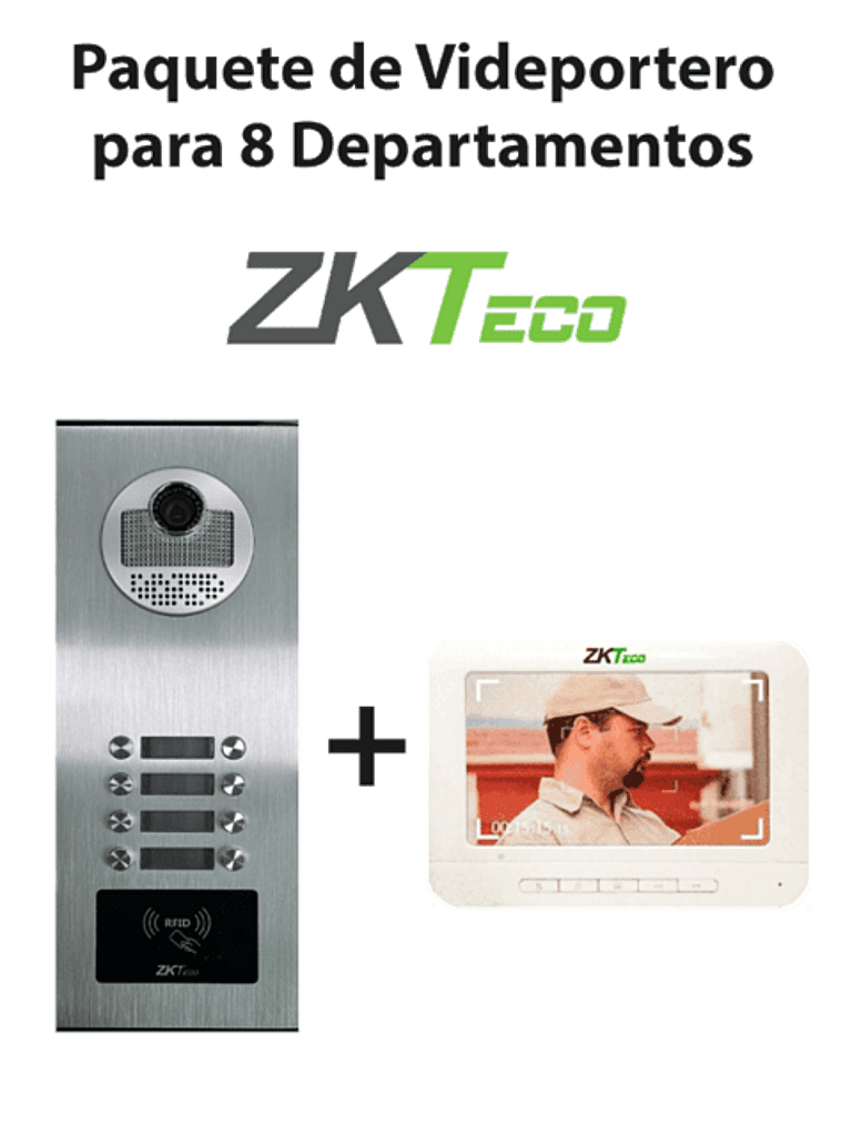 ZKTeco VE08A01PAQ7P - Paquete de Videoportero para 8 Departamentos VE08A01 con 1 Monitor VDPIB3 de 7 pulgadas