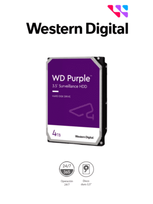 WESTERN DIGITAL WD44PURZ - Disco Duro de 4TB Purple/ Especial para Videovigilancia/ Trabajo 24/7/ Interface: Sata 6 Gb/s/ Hasta 64 Cámaras/ Hasta 16 Bahías de Discos Duros/ 180Mb/S /3 Años de Garantía