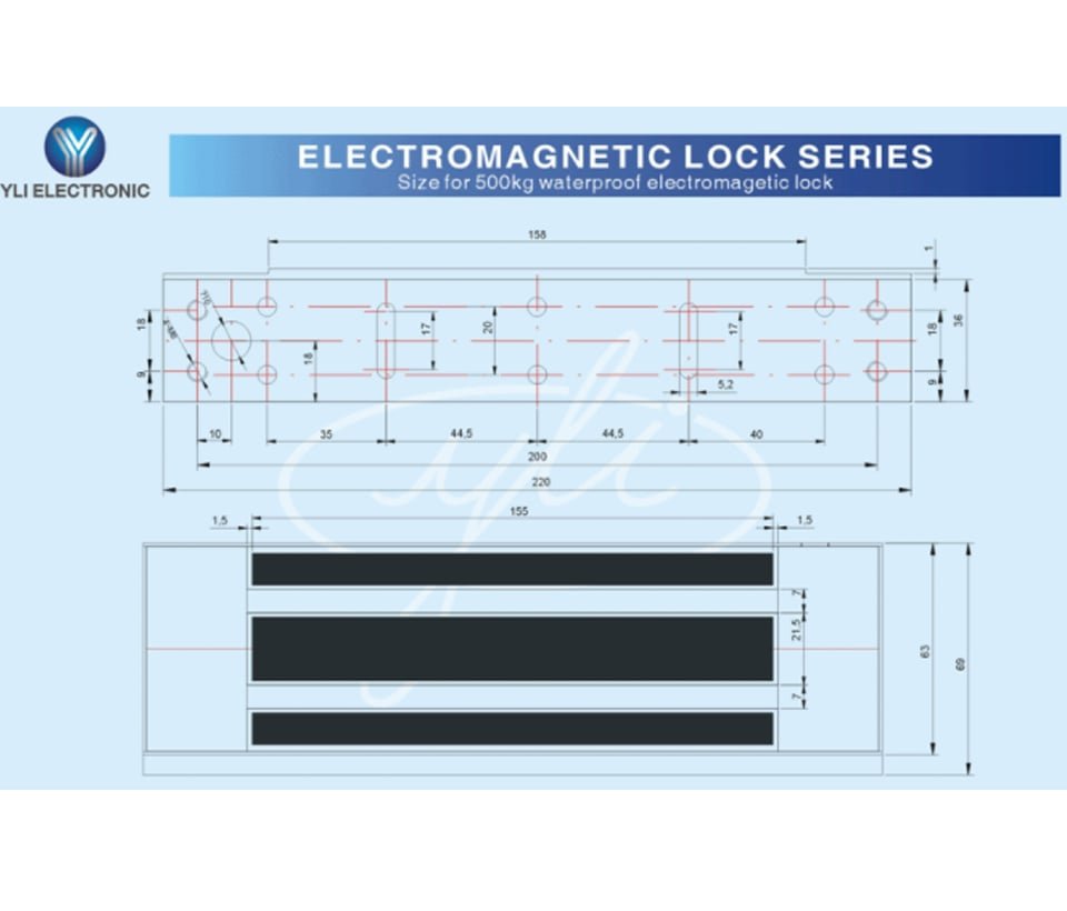 YLI YM500NW - Cerradura Magnética para exterior IP68 / Fuerza de Sujeción 500Kg /1200Lb / Voltaje Dual 12v / 24VDC / Compatible con Soporte MBK500NZLW / Puertas de madera, vidrio, metálica - Image 3