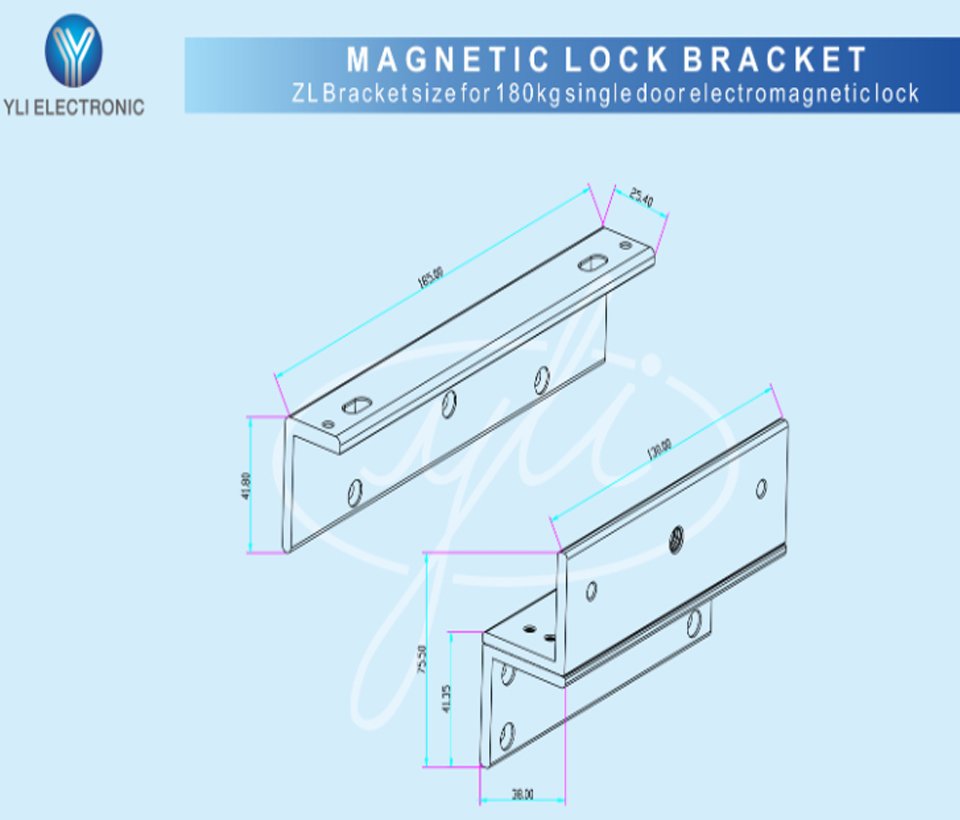YLI MBK180NZL - Soporte de fijacion de electroiman para puerta con apertura interior de 180 Kg tipo ZL / Compatible con YM180NLED - Image 3
