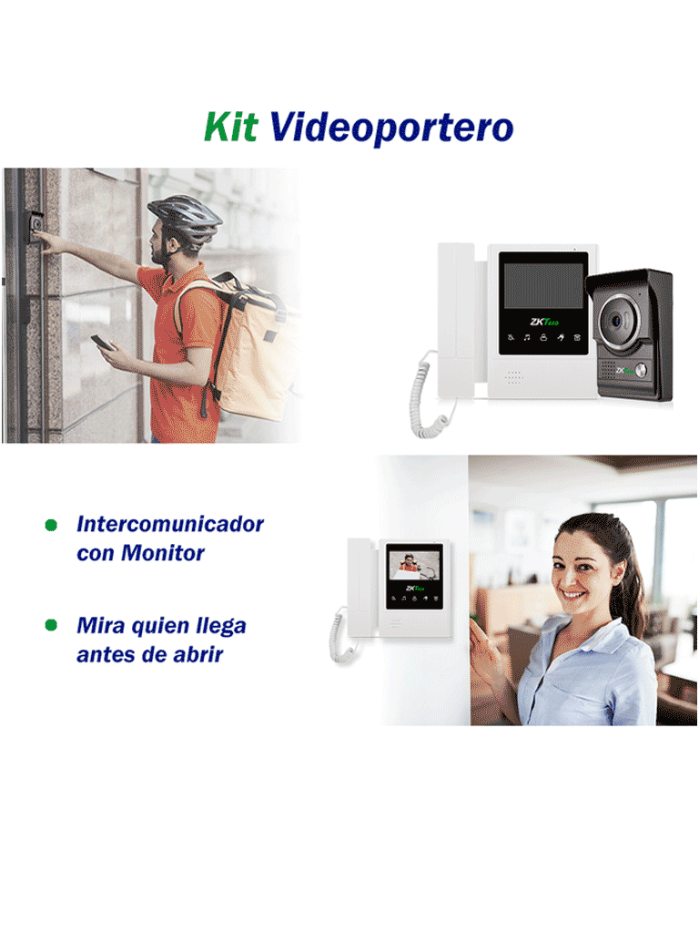 ZKTECO VDP04B4 Kit - Kit de Videoportero Analógico / Monitor de 4.3 Pulgadas / Frente de Calle con cámara de 1 MP / Ángulo de Visión 80° / Conexión hasta 4 monitores - Image 3